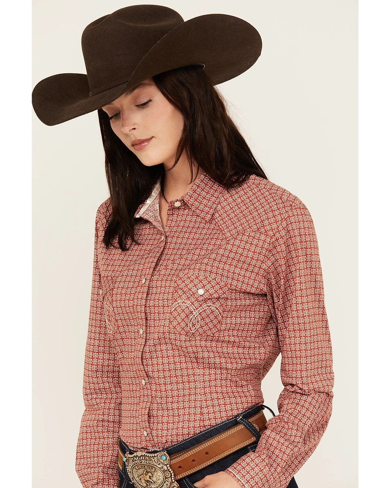 Rough Stock by Panhandle Women's Geo Print Long Sleeve Pearl Snap Stretch Western Shirt