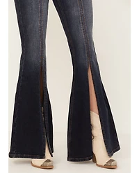 Shyanne Women's Dark Wash Mid Rise Slit Boot Cut Jeans
