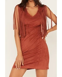Idyllwind Women's Lady Bird Faux Suede Fringe Muscle Sleeve Mini Dress