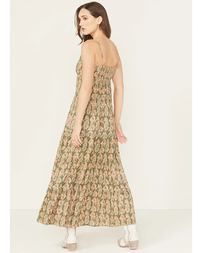 Rock & Roll Denim Women's Cactus Print Sleeveless Maxi Dress