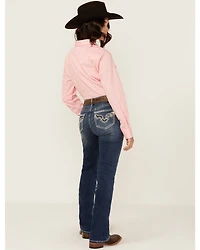 Rock & Roll Denim Women's Medium Wash Mid Rise Cowhide Pocket Bootcut Stretch Jeans