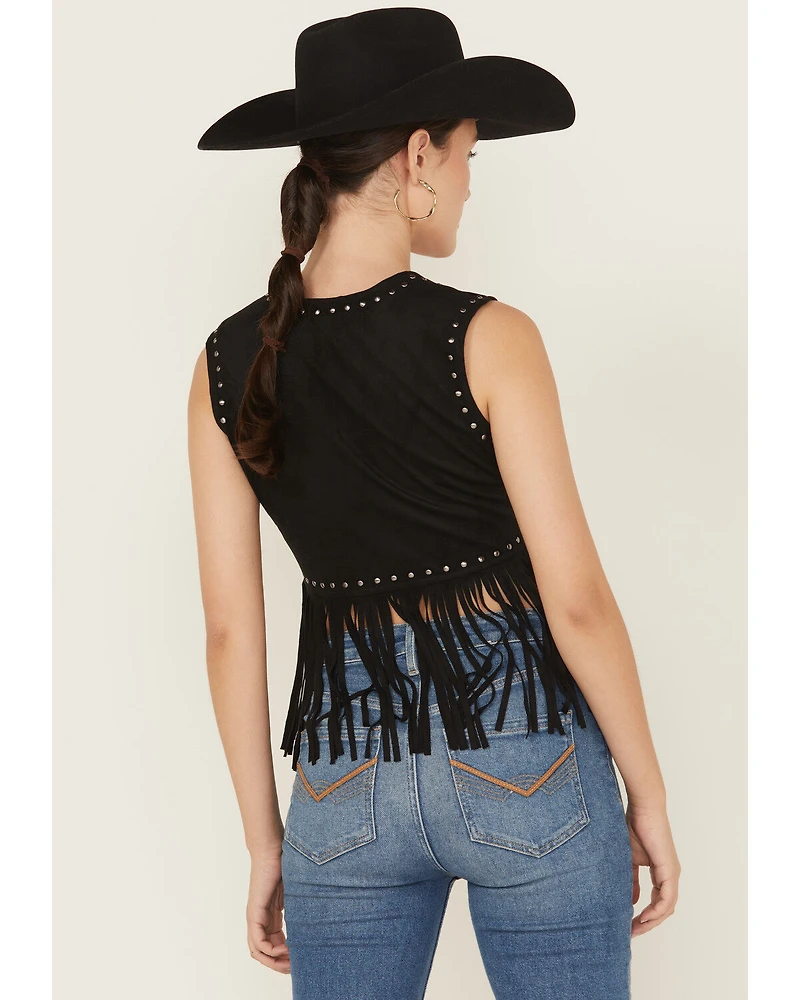 Idyllwind Women's Embellished Faux Suede Cropped Fringe Vest