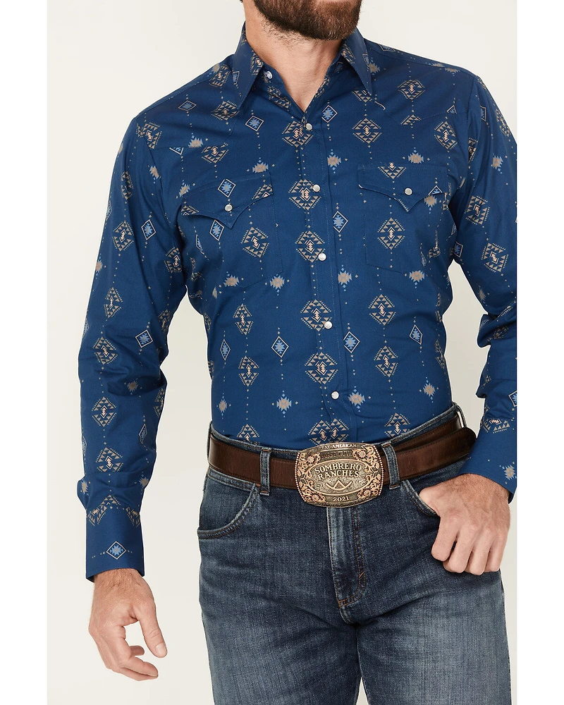 Ely Walker Men's Southwestern Print Long Sleeve Pearl Snap Western Shirt