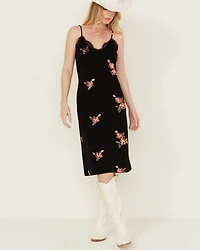 Wild Moss Women's Embroidered Slip Midi Dress