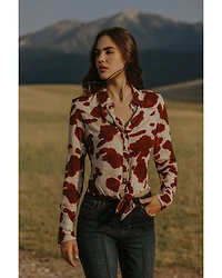 Idyllwind Women's Jeny Cow Print Long Sleeve Snap Tie-Front Western Shirt
