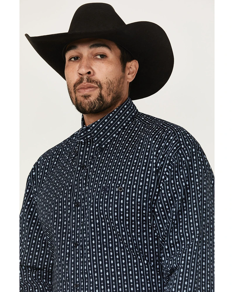 George Strait by Wrangler Men's Floral Striped Print Long Sleeve Button-Down Stretch Western Shirt - Tall