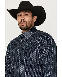 George Strait by Wrangler Men's Floral Striped Print Long Sleeve Button-Down Stretch Western Shirt - Tall