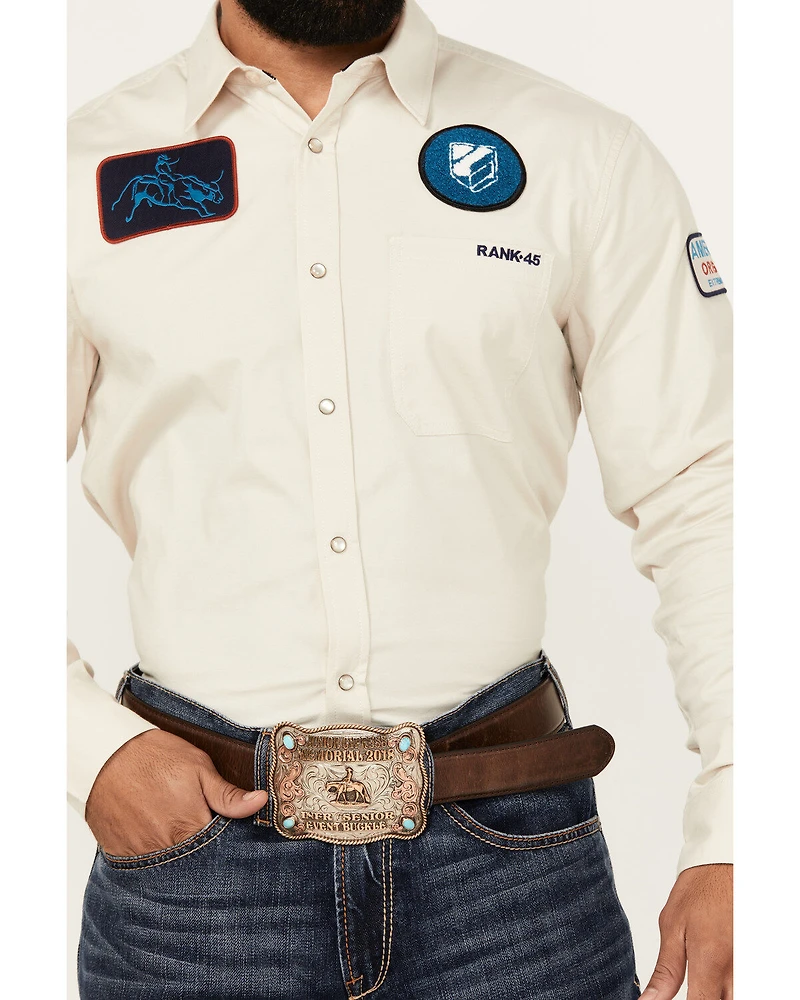 RANK 45® Men's Patched Racer Logo Long Sleeve Snap Stretch Performance Western Shirt