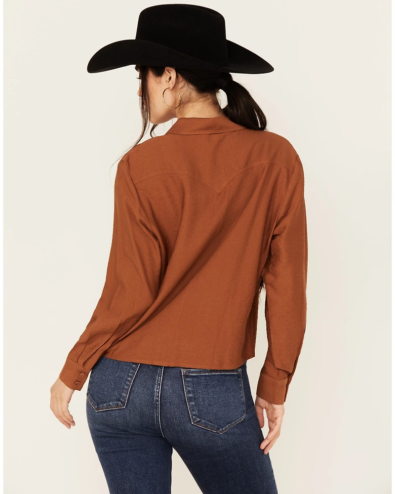 Evergreen Women's Solid Long Sleeve Button-Down Western Shirt