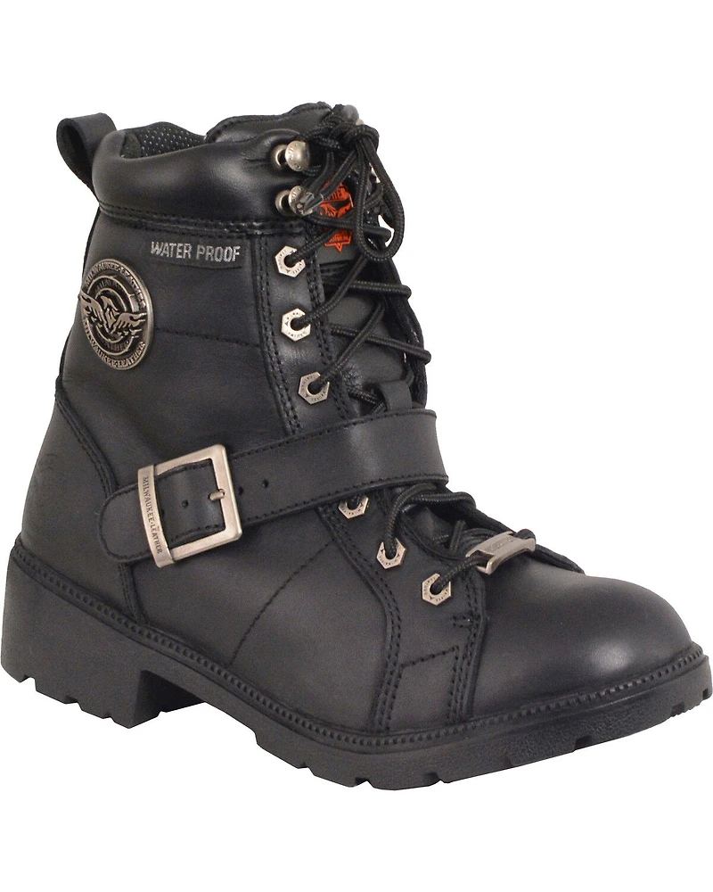 Milwaukee Leather Women's Waterproof Side Buckle Boots - Round Toe