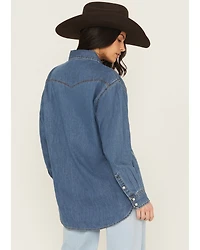 Wrangler Retro Women's Medium Wash Horse Embroidered Long Sleeve Snap Denim Shirt