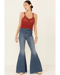 HYFVE Women's Ribbed Bottom Crochet Crop Cami