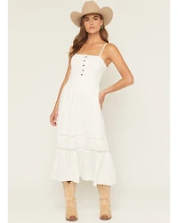 Miss Me Women's Sleeveless Button-Front Eyelet Trim Midi Dress