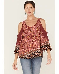 Wild Moss Women's Floral Print Cold Shoulder Top