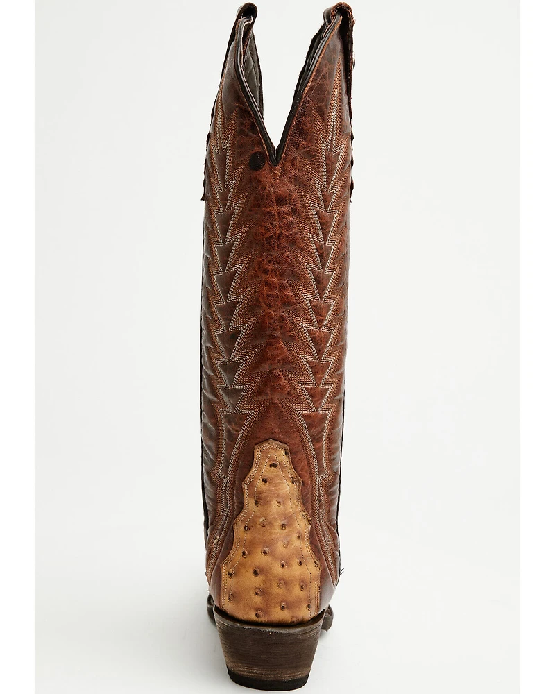Tanner Mark Women's Ostrich Print Tall Western Boots - Snip Toe