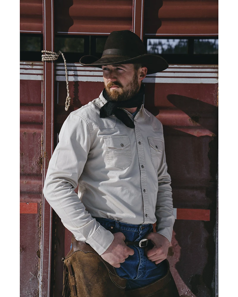 Blue Ranchwear Men's Heavy Twill Long Sleeve Snap Stretch Western Shirt