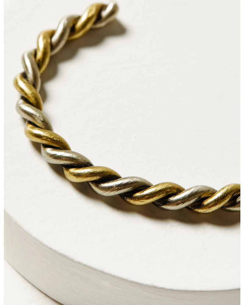 M & F Western Men's Gold & Silver Strike Twisted Cuff Bracelet