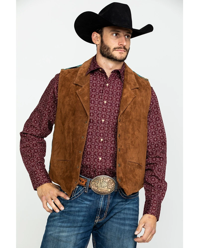 Scully Leatherwear Men's Southwestern Knit Back Suede Vest