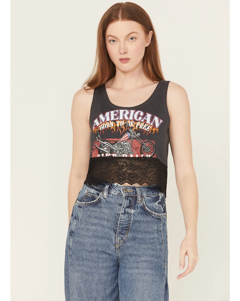 Blended Women's Moto Lace Sleeveless Cropped Tank Top