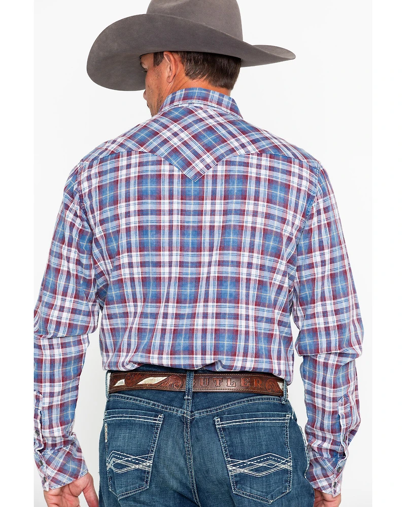 Rock & Roll Denim Men's Double Dye Plaid Print Long Sleeve Western Shirt