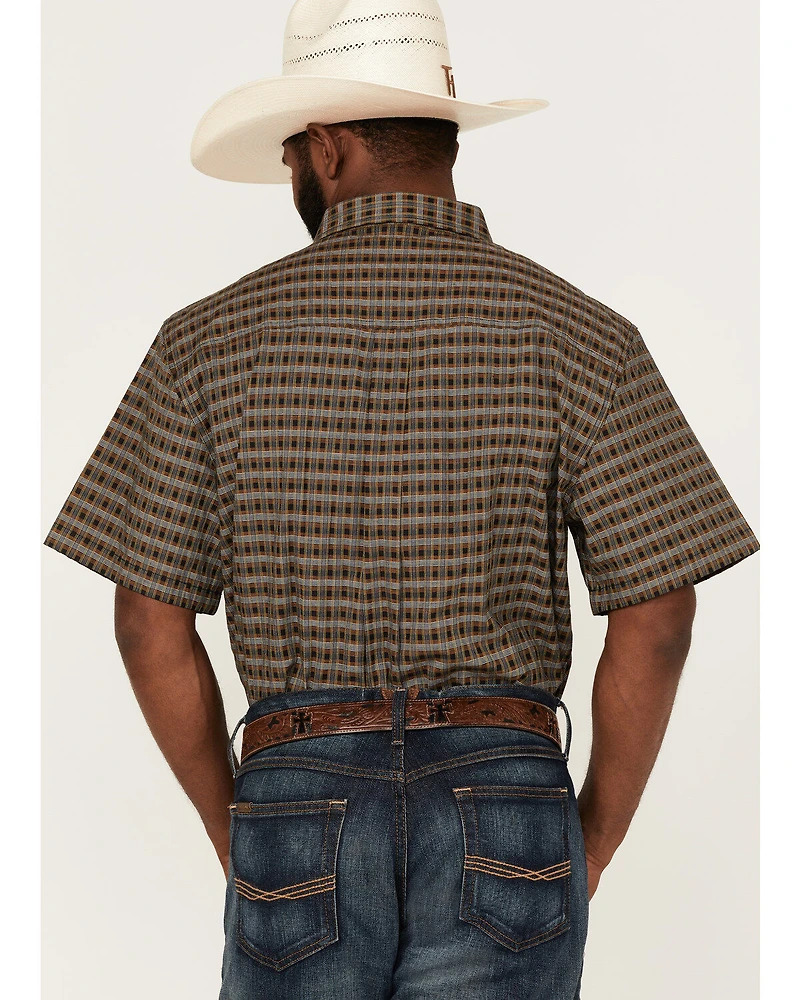 RANK 45® Men's Steer Small Plaid Print Short Sleeve Button-Down Western Shirt
