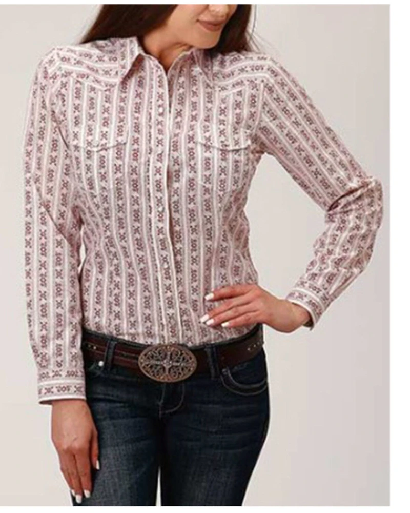 Roper Women's Floral Striped Long Sleeve Snap Western Shirt