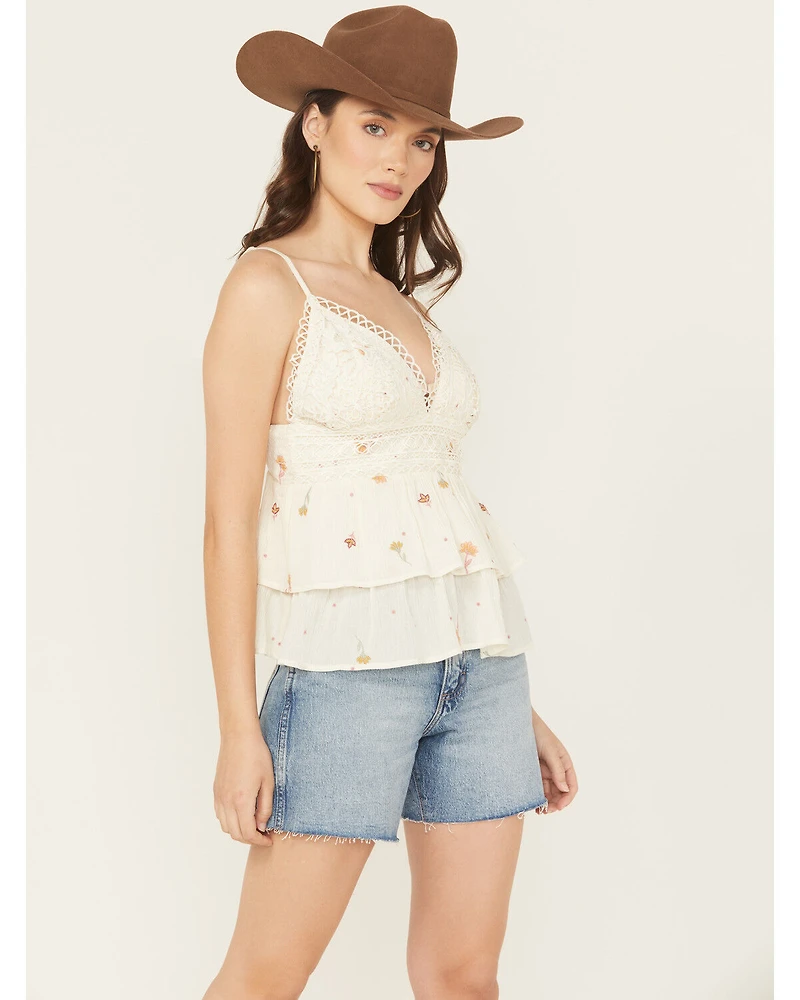 A.T.A.P Women's Crochet Floral Embroidered Sleeveless Tank Top