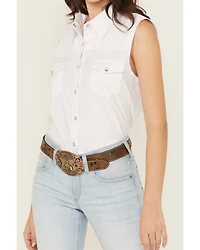 Cowgirl Hardware Women's Solid Sleeveless Snap Stretch Western Shirt