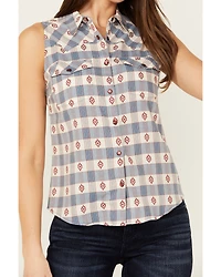 Shyanne Women's Casper Checkered Print Sleeveless Pearl Snap Western Shirt