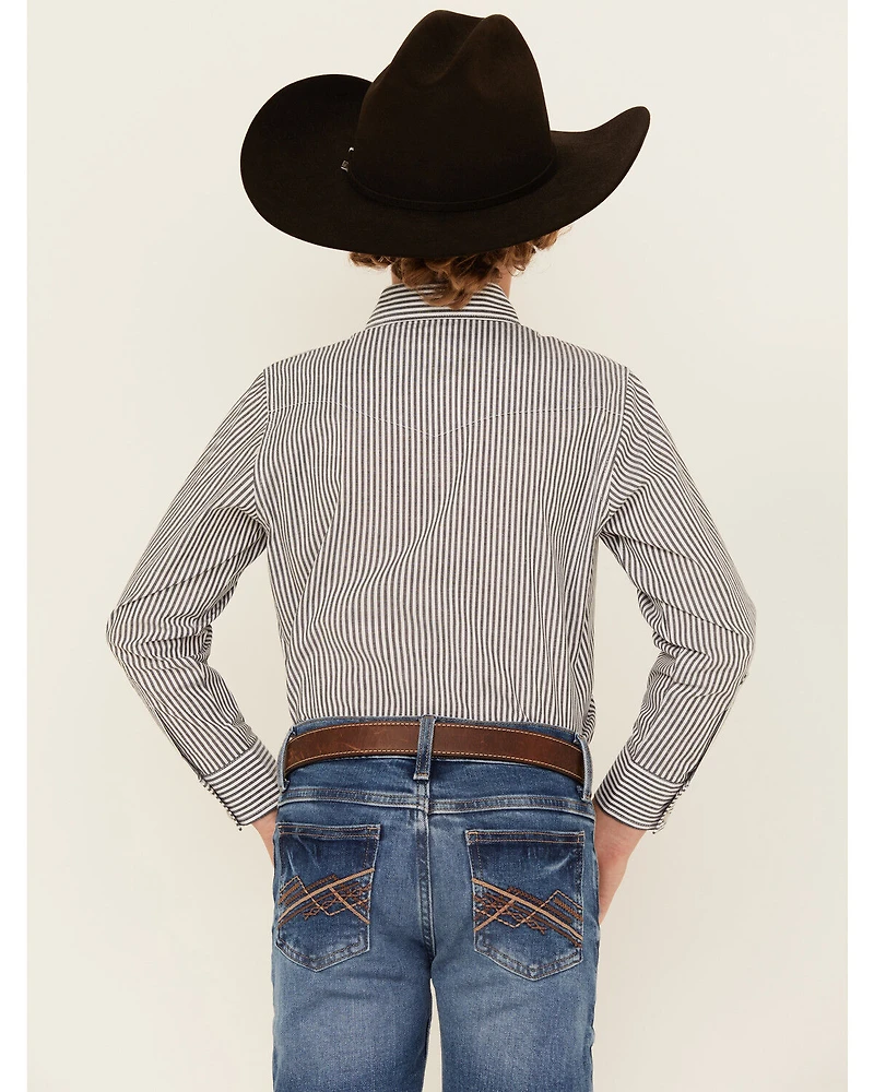 Wrangler Boys' Striped Print Long Sleeve Pearl Snap Western Shirt