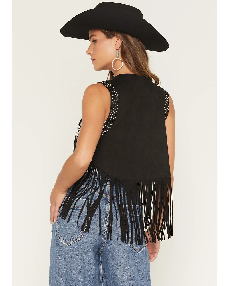 Vocal Women's Crystal Fringe Faux Suede Vest