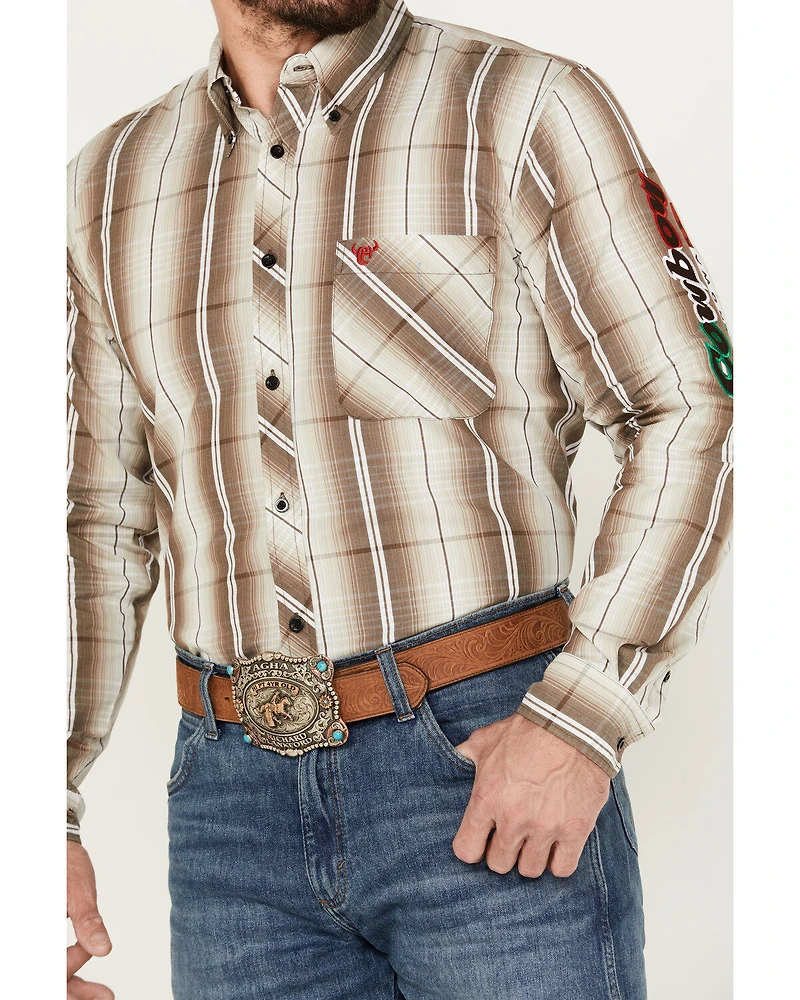 Cowboy Hardware Men's Mexico Gradient Plaid Print Long Sleeve Button Down Western Shirt