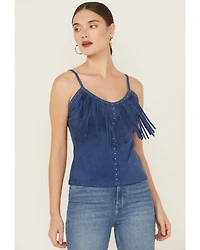 Idyllwind Women's Faux Suede Studded Fringe Sleeveless Tank Top