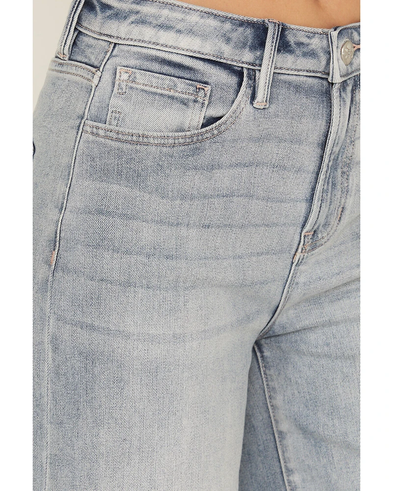 Miss Me Women's Light Wash High Rise 32" Super Wide Stretch Denim Jeans