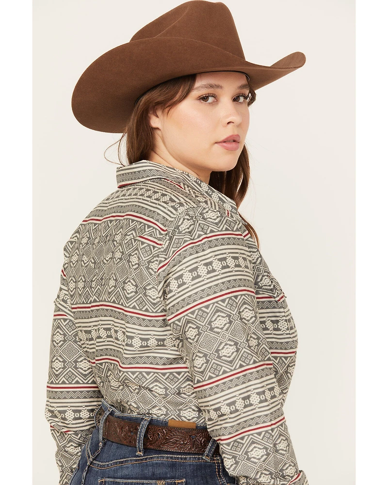 Roper Women's Southwestern Print Long Sleeve Snap Western Shirt - Plus