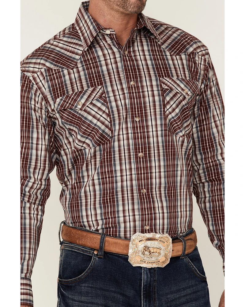 Rough Stock By Panhandle Men's Ombre Plaid Print Long Sleeve Pearl Snap Western Shirt