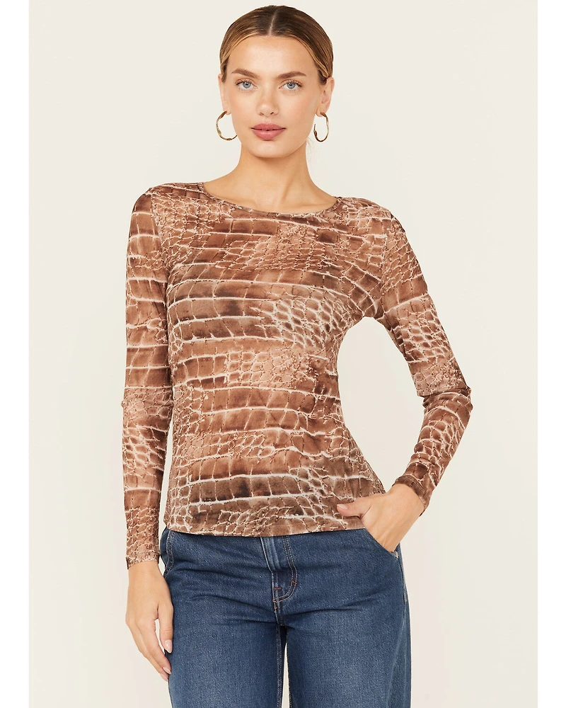 Vocal Women's Snake Print Long Sleeve Mesh Top
