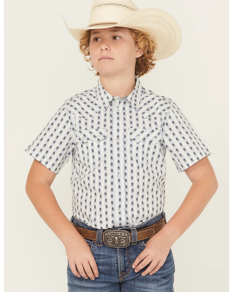 Cody James Boys' Outlaw Pass Striped Print Short Sleeve Snap Western Shirt