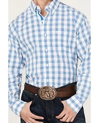 George Strait By Wrangler Men's Plaid Print Long Sleeve Button-Down Stretch Western Shirt