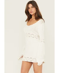 Show Me Your Mumu Women's Jet Lag Long Sleeve Crochet Mini Dress