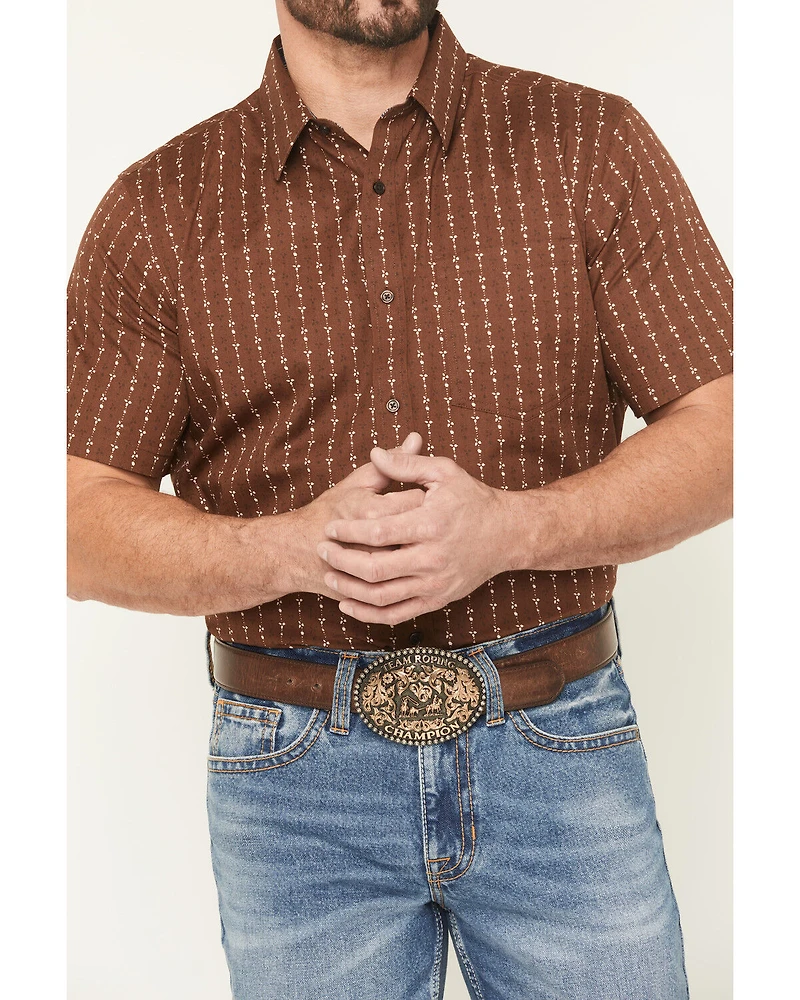 Cody James Men's Westward Floral Striped Short Sleeve Button-Down Stretch Western Shirt