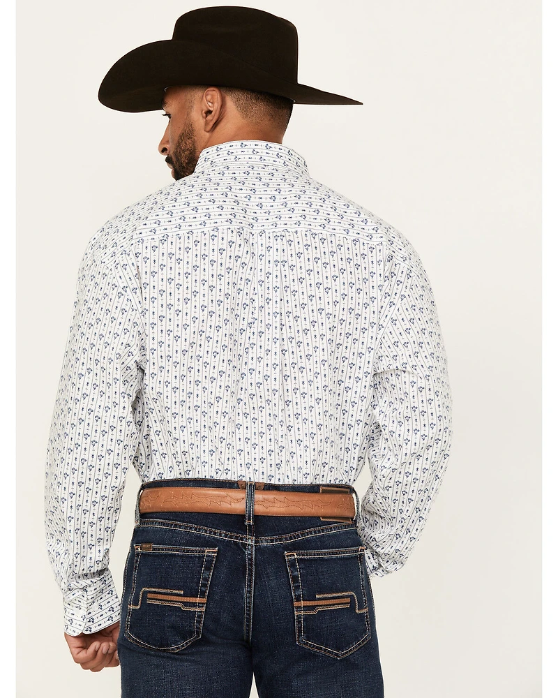 George Strait by Wrangler Men's Floral Striped Long Sleeve Button-Down Stretch Western Shirt - Tall
