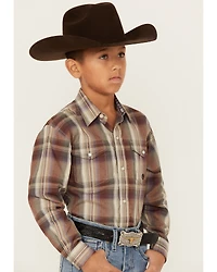 Roper Boys' Amarillo Plaid Print Long Sleeve Pearl Snap Western Shirt
