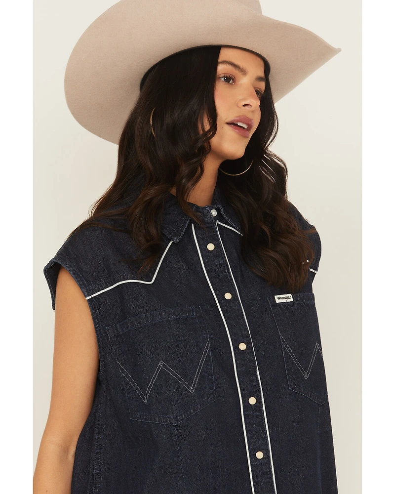 Wrangler Women's Modern Sleeveless Denim Western Shirt