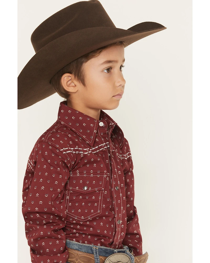 Cowboy Hardware Boys' Geo Print Long Sleeve Pearl Snap Stretch Western Shirt