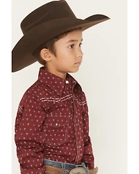 Cowboy Hardware Boys' Geo Print Long Sleeve Pearl Snap Stretch Western Shirt