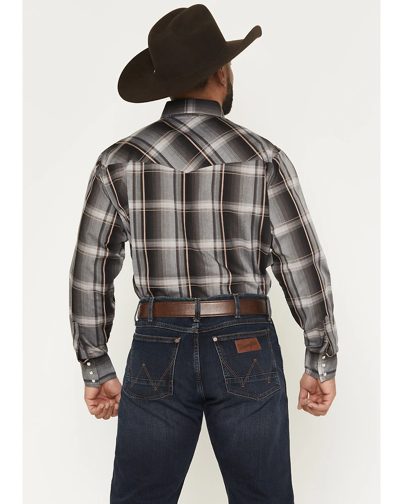 Ely Walker Men's Plaid Print Long Sleeve Pearl Snap Western Shirt