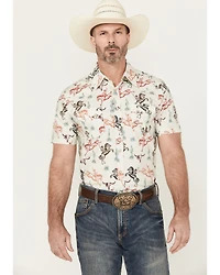 Rock & Roll Denim Men's Bronc Print Short Sleeve Snap Stretch Western Shirt
