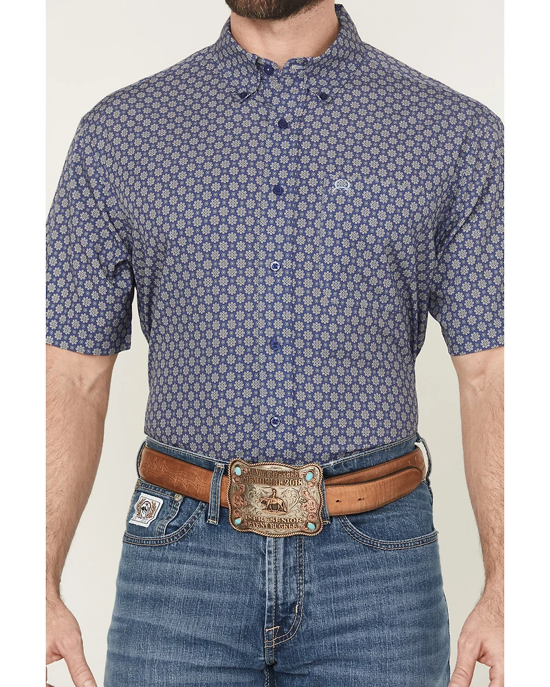 Cinch Men's Floral Geo Print Short Sleeve Button-Down Performance Stretch Western Shirt