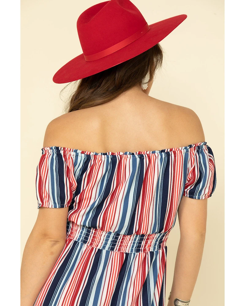 Rock & Roll Denim Women's Stripe Off The Shoulder Mini Dress